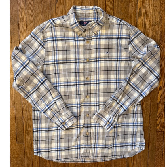 Vineyard Vines Other - Vineyard Vines Mens Large Plaid Flannel Button Down Shirt Blue Grey Whale Logo
